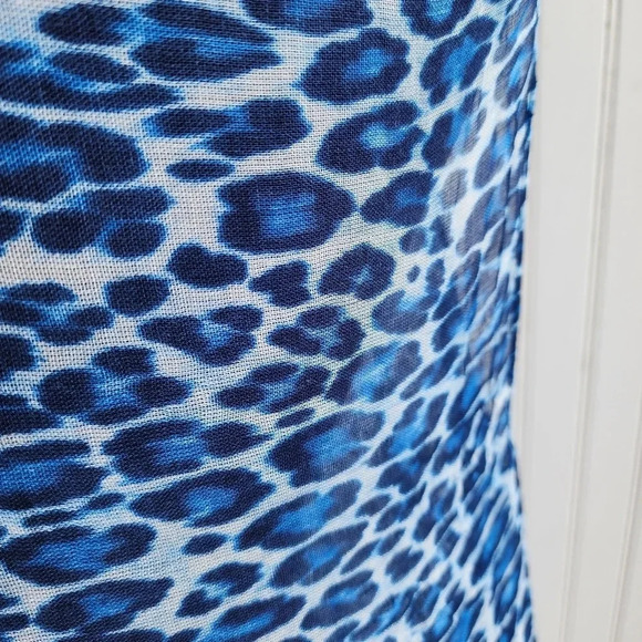 Tommy Bahamas Women Shawl Wrap Poncho Open Front Cape BLUE Leopard Lightweight - Picture 9 of 12